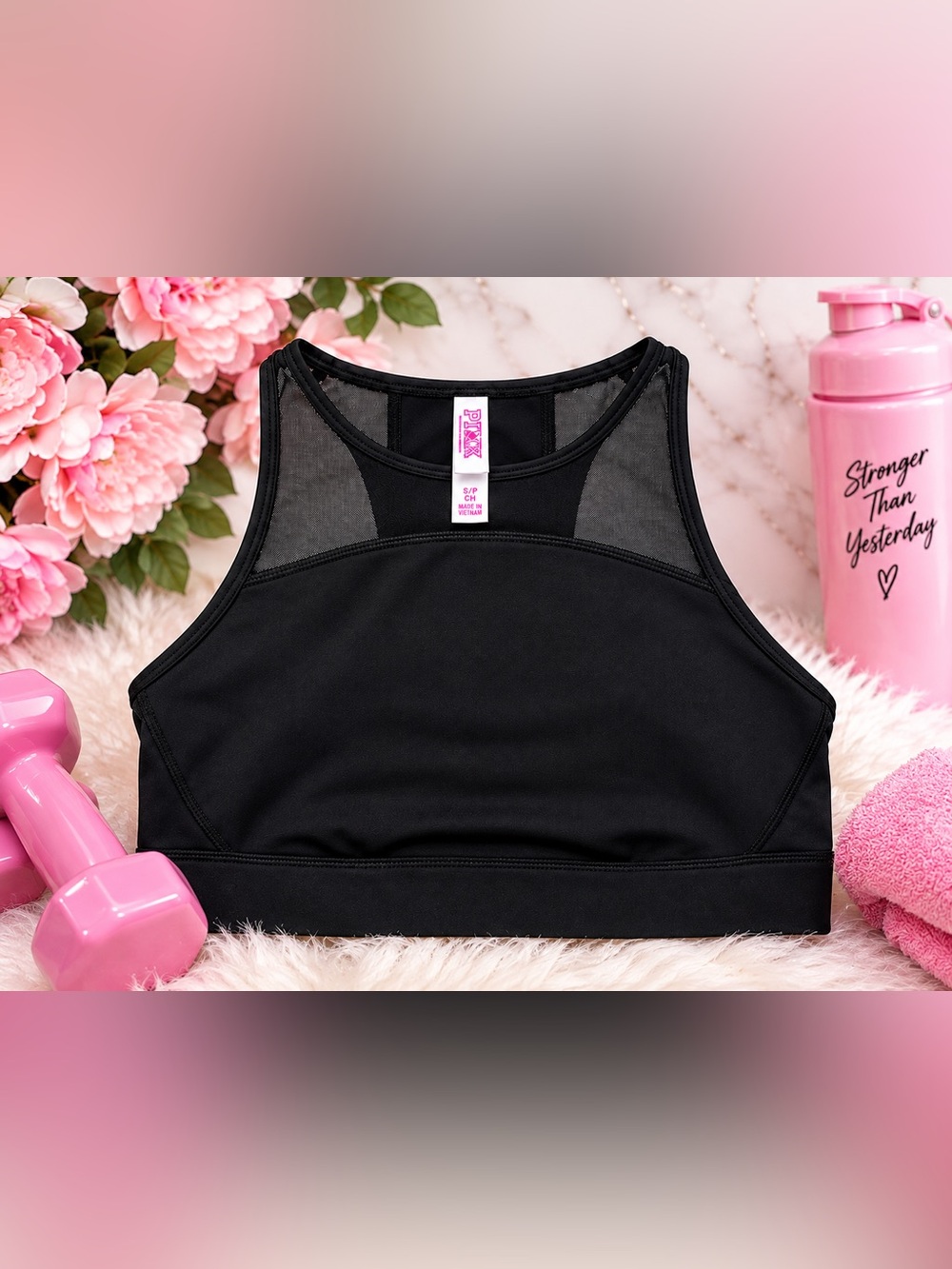 ✨ Victoria's Secret Black High-Neck Mesh Sports Bra Size Medium ✨